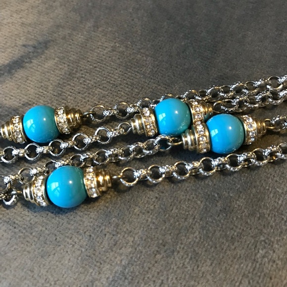 Turquoise, Rhinestone, Gold & Silver Bracelet - Picture 3 of 5